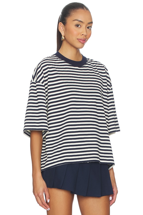 view 2 of 5 Bloom Short Sleeve Tee in White Navy Stripe