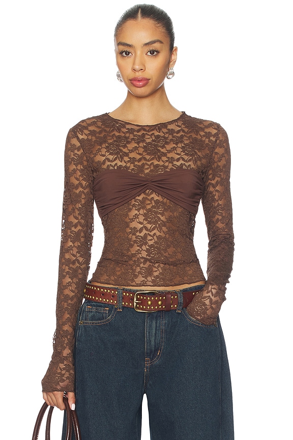 view 1 of 5 Midnight Lace Long Sleeve Top in Shaved Chocolate