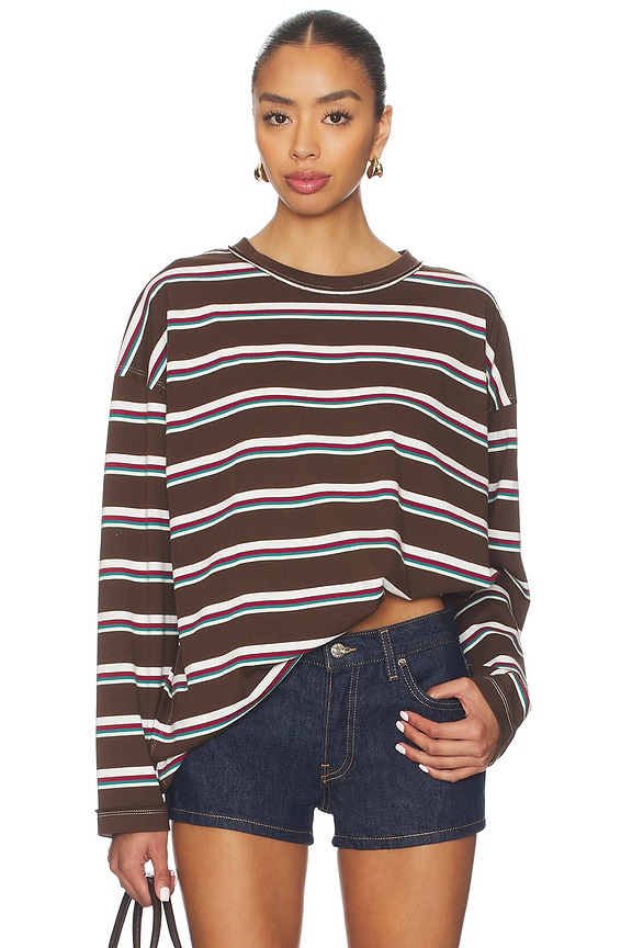 view 1 of 4 Horizon Long Sleeve Top in Dark Chocolate Stripe