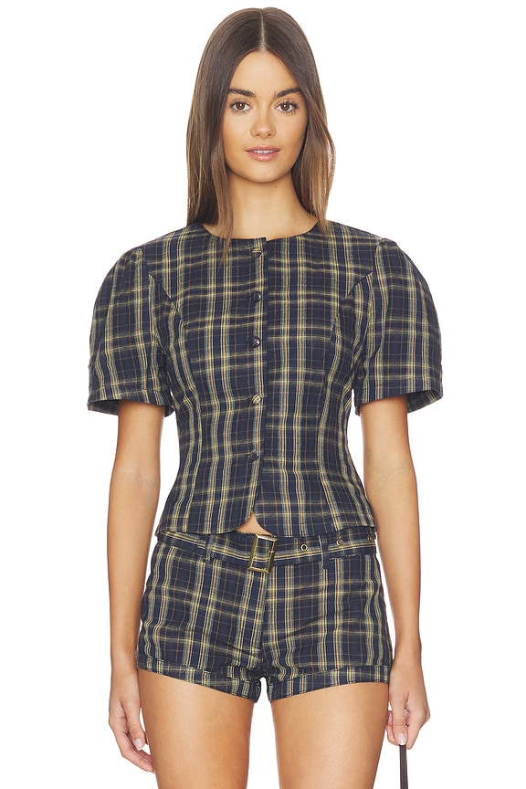 view 1 of 4 Femme Blouse in Navy Lemon Plaid