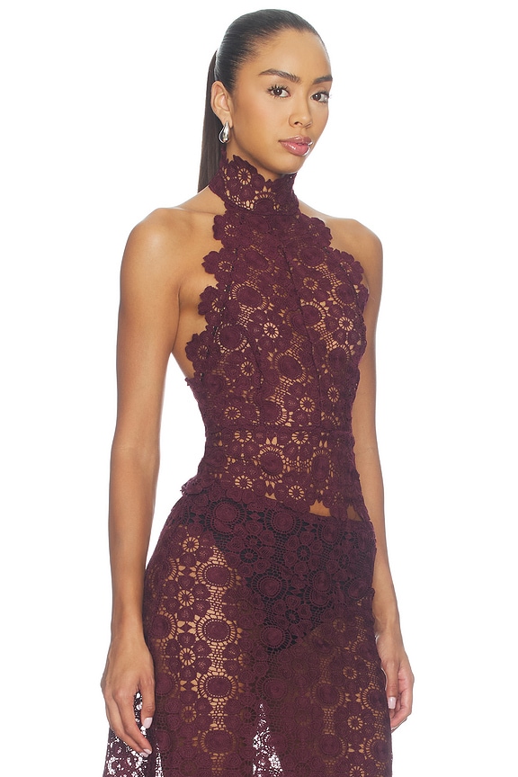 view 2 of 5 Trophy Lace Halter Top in Burgundy