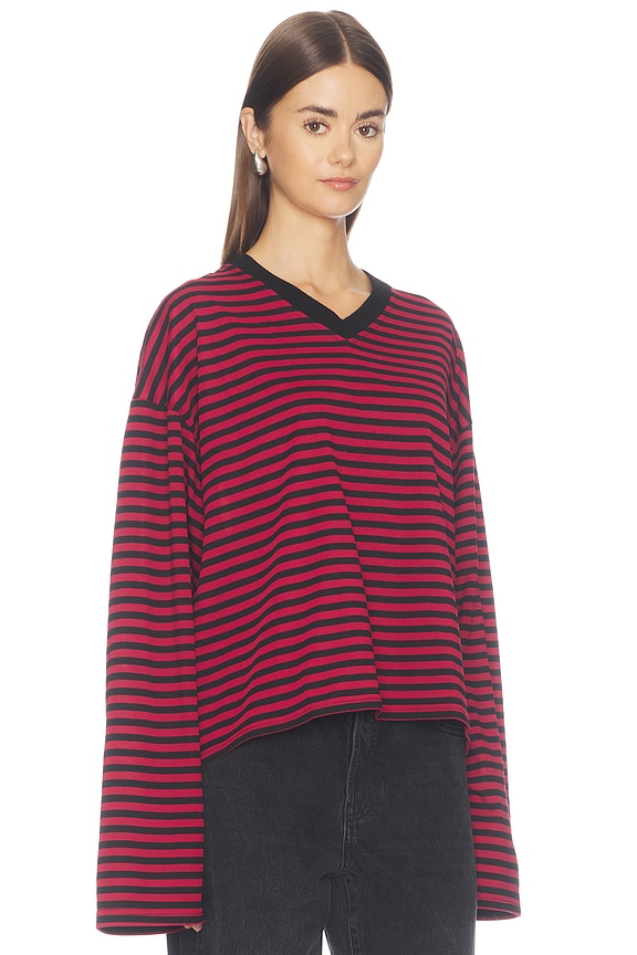 view 2 of 4 Bloom V Long Sleeve Top in Cherry Ink Stripe