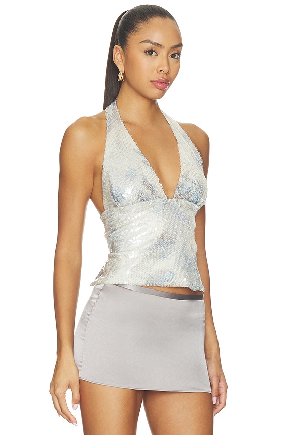 view 2 of 5 Opulence Halter Top in Aqua Mist