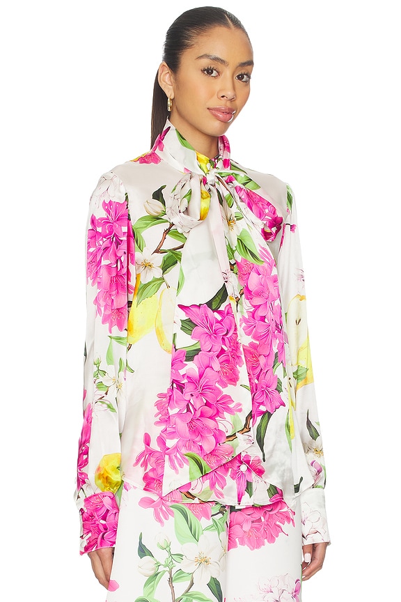 view 2 of 5 Freya Tie Neck Blouse in Floral Pear Print