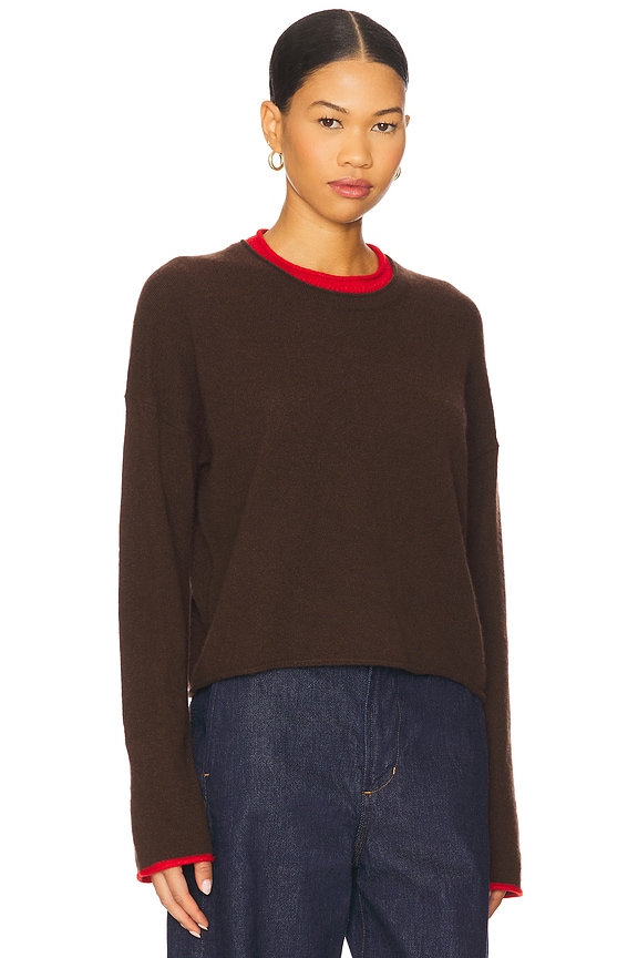 view 2 of 4 Light Weight Roll Neck in Chocolate & Tomato