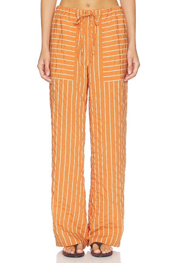 view 1 of 6 Drawstring Pull On Pant in Apricot Stripe