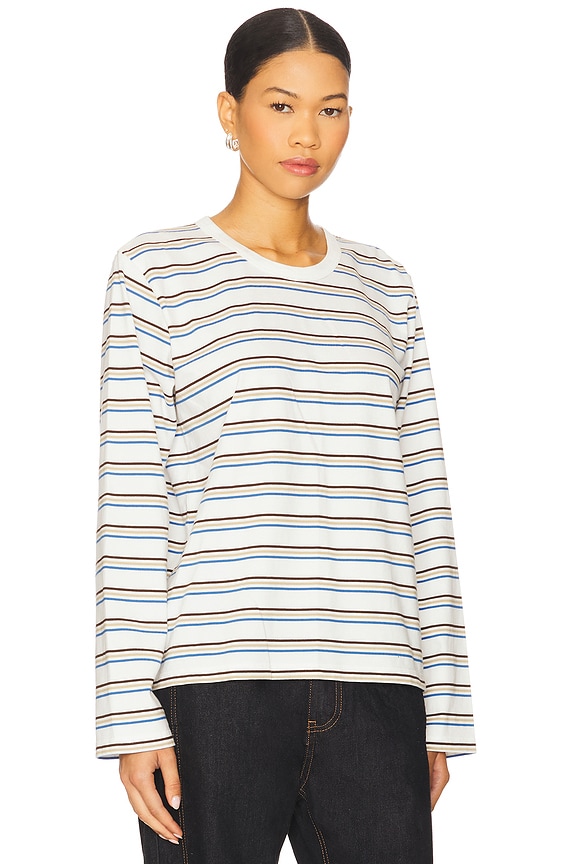 view 2 of 4 Multi Striped Long Sleeve Boyfriend Tee in Ivory Multi