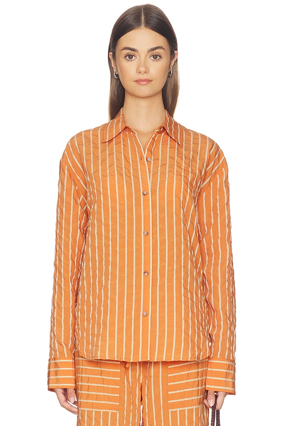 view 2 of 6 Oversized Button Down Shirt in Apricot Stripe