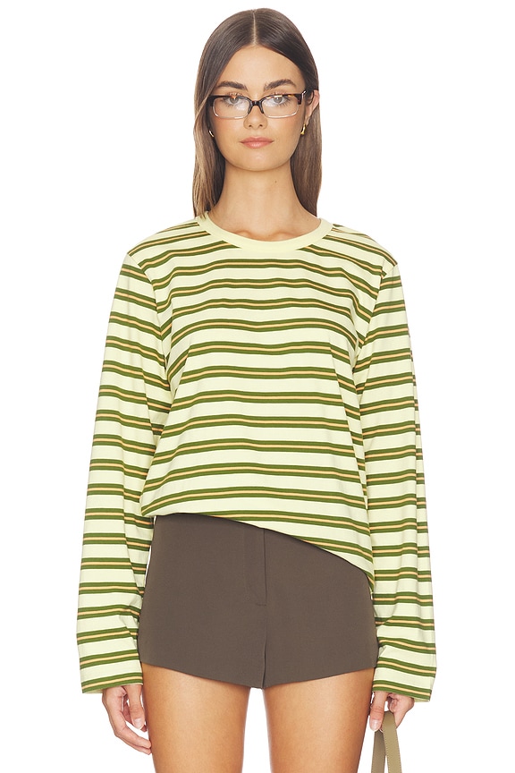 view 1 of 4 Striped Long Sleeve Boyfriend Tee in Butter, Cactus & Apricot