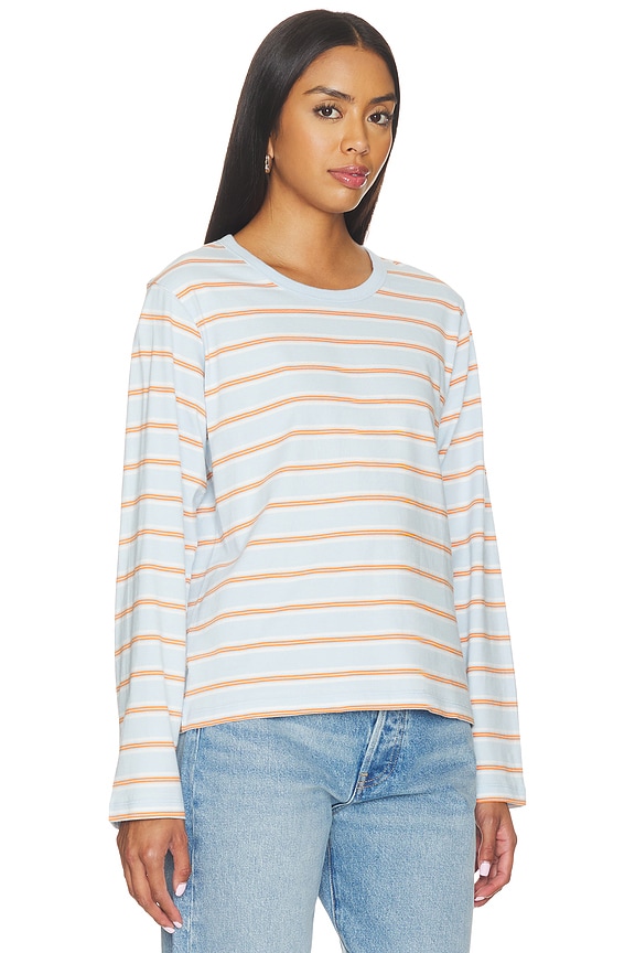 view 2 of 5 Stripe Long Sleeve Boyfriend Tee in Sky Blue Multi