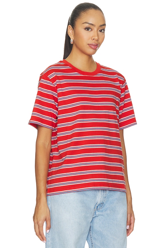 view 2 of 5 Striped Oversized Boyfriend Tee in Burn Red