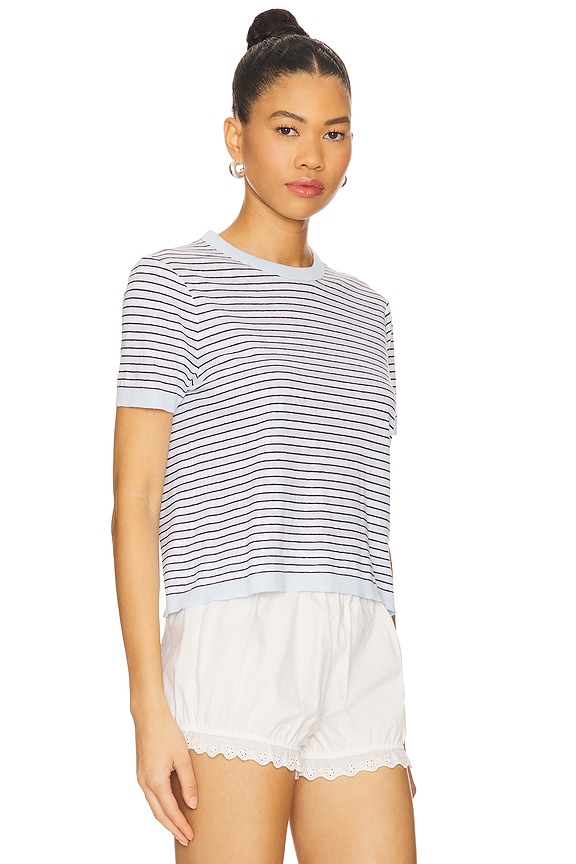 view 2 of 4 Stripe Linen Short Sleeve Tee in Cream, Navy & Cornflower