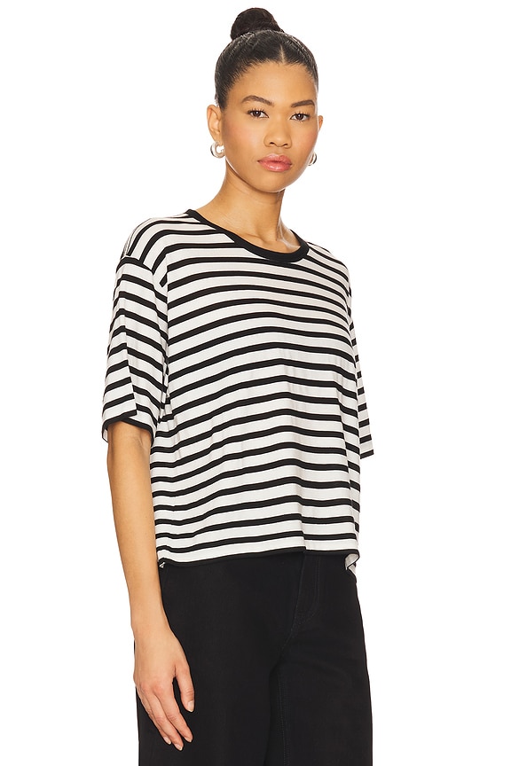 view 2 of 4 Striped Cropped Short Sleeve Tee in Ivory & Black