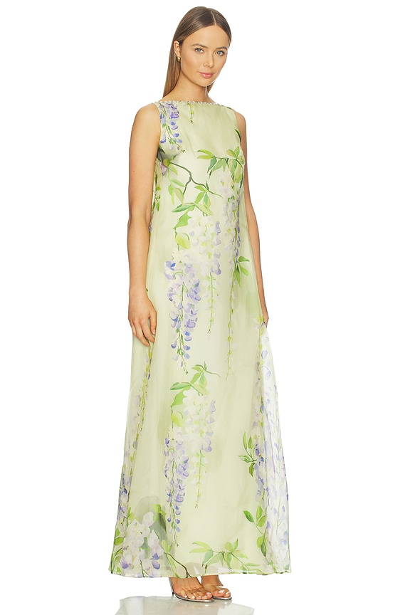 view 2 of 5 Yumei Embellished Open Back Gown in Wisteria Print