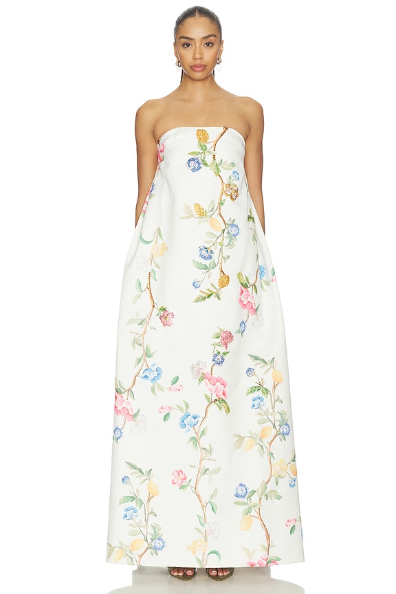 view 1 of 4 ROBE DE SOIRÉE PHOEBE in Lemon Vine Print In Snow