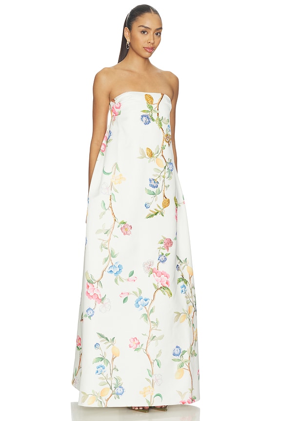 view 2 of 4 ROBE DE SOIRÉE PHOEBE in Lemon Vine Print In Snow