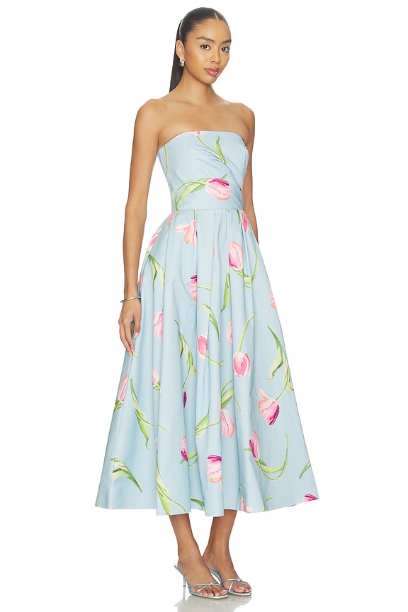view 2 of 3 Lynn Bustier Midi Dress in Tulip Print In Blue