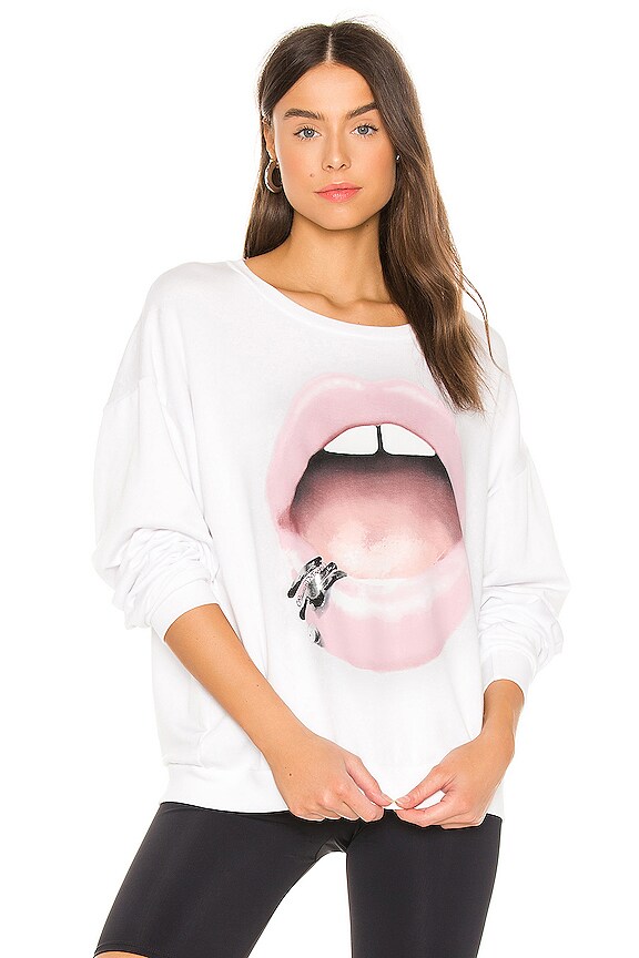 view 1 of 4 Babbs Pink Lip Piercing Sweatshirt in White