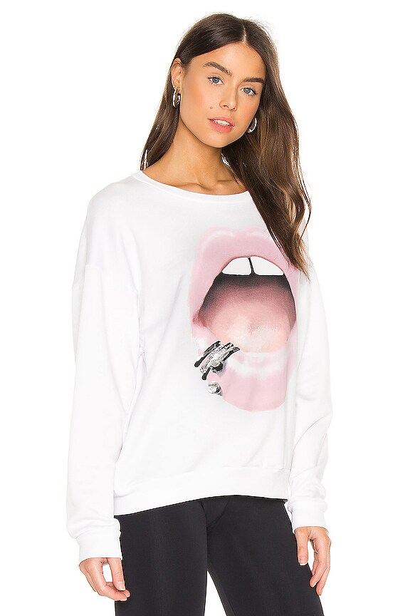 view 2 of 4 Babbs Pink Lip Piercing Sweatshirt in White