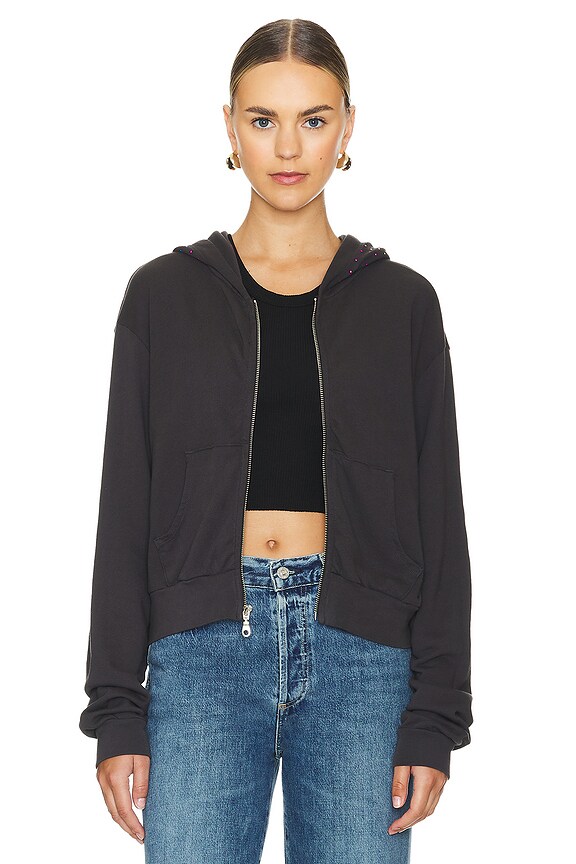 view 2 of 7 Lachelle Neon Stud Starburst Crop Zip Up Hoodie in Onyx