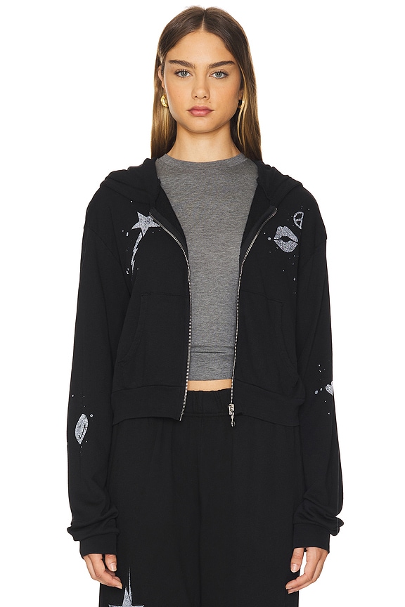 view 2 of 6 Lachelle Crop Tiger Elements Zip Up Hoodie in Black