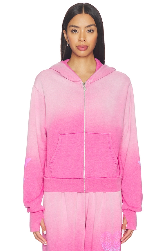 view 2 of 5 SWEAT À CAPUCHE CROPPED AVEC GLISSIÈRE BUTTERFLY HEART in Dark Pink Ombre