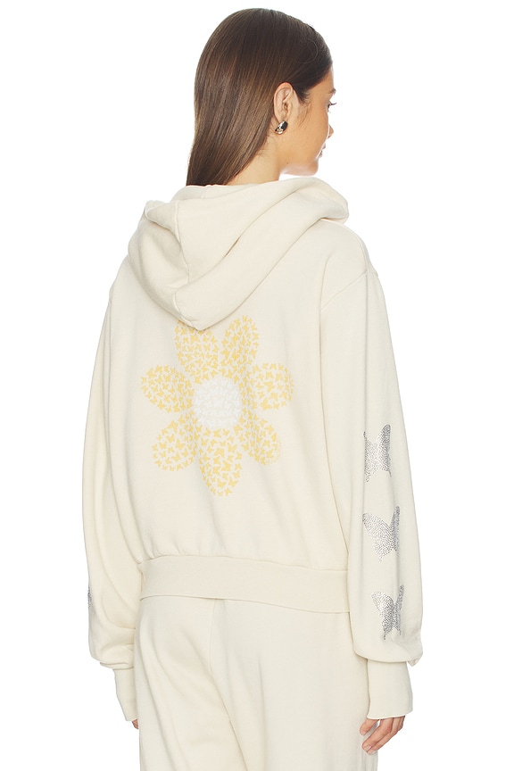 view 1 of 7 Butterfly Daisy Crop Zip Hoodie in Ivory