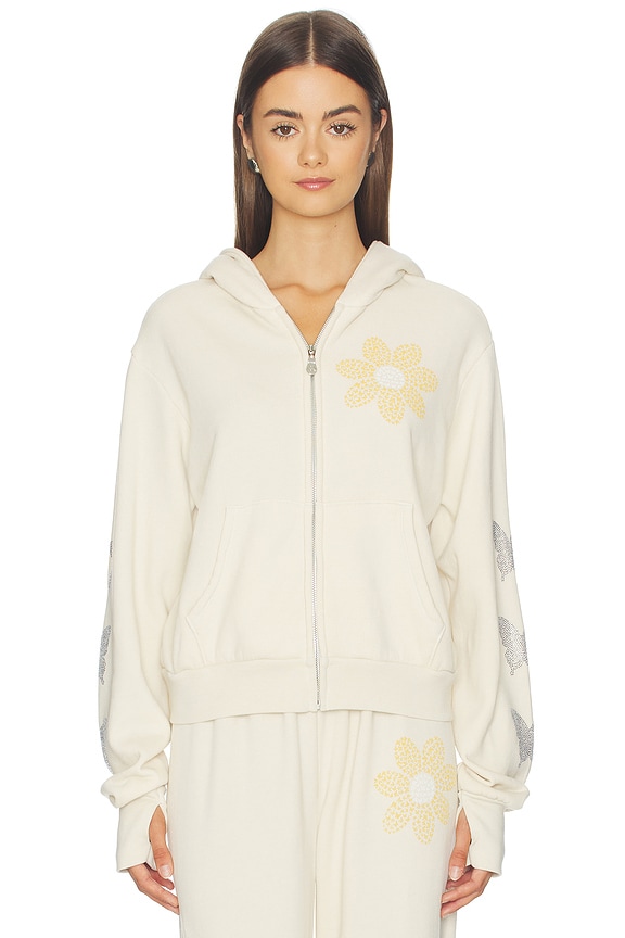view 2 of 7 Butterfly Daisy Crop Zip Hoodie in Ivory