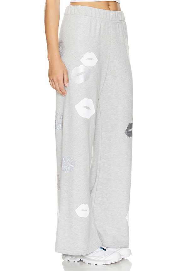 view 2 of 5 Martina Crystal Multi Lips Wide Leg Pant in Heather Grey