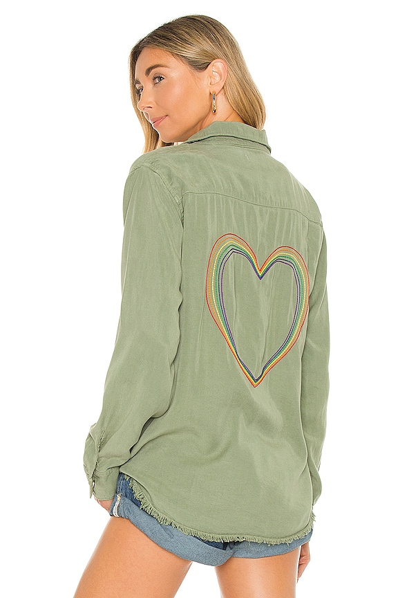view 1 of 6 Pilar Rainbow Heart Shirt in Pine Green