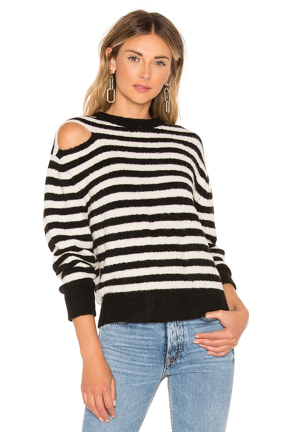LNA Malone Alpaca Sweater in Black & Ecru Stripe | REVOLVE