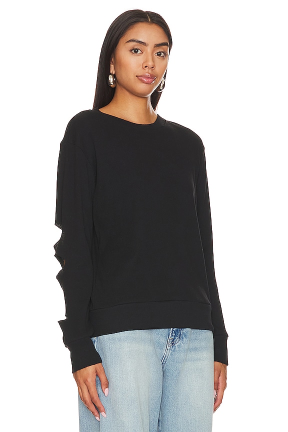 view 2 of 4 T-SHIRT COTON CÔTELÉ MANCHES LONGUES in Black