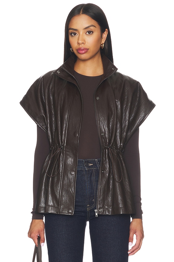 view 2 of 5 Fairfax Short Sleeve Leather Jacket in Brown