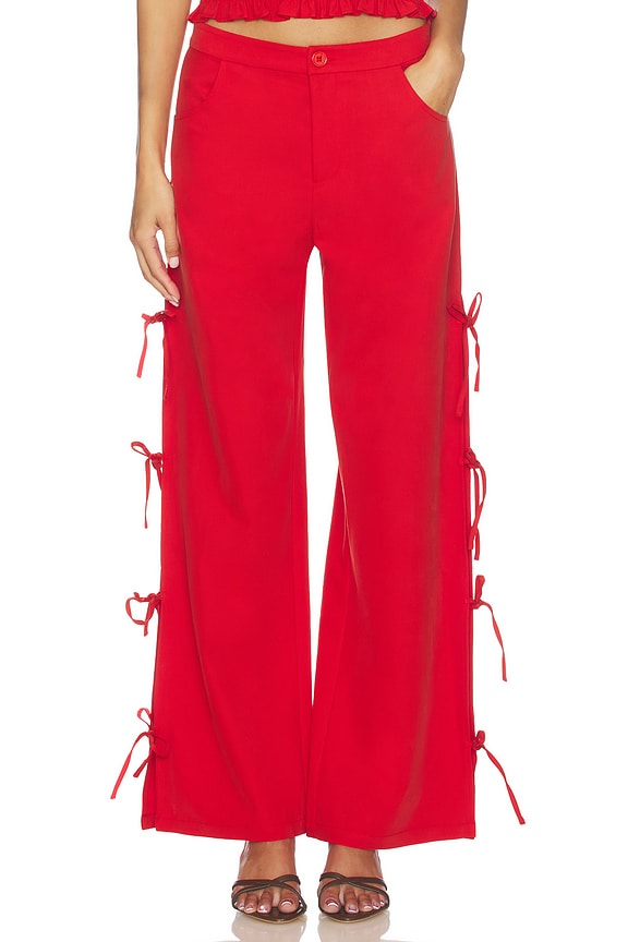 view 1 of 6 Delia Tie Side Pant in Red Chambray