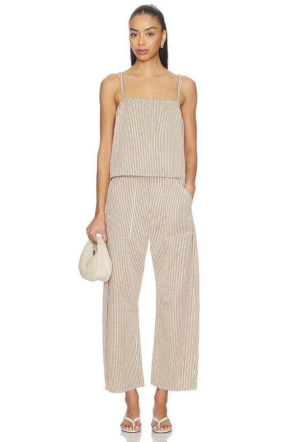 LNA Cross Creek Check Pant in Brown Check | REVOLVE