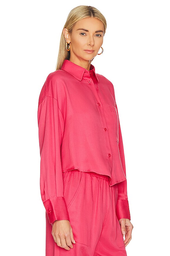 view 2 of 4 Wasson Cropped Button Up Top in Hot Pink