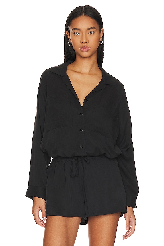 LNA Drawstring Button Up in Pirate Black | REVOLVE