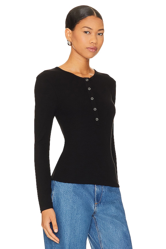 view 2 of 4 Dalston Ribbed Henley Top in Black