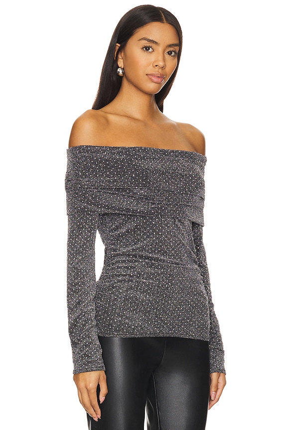 view 2 of 5 Liya Fold Over Rhinestone Top in Black