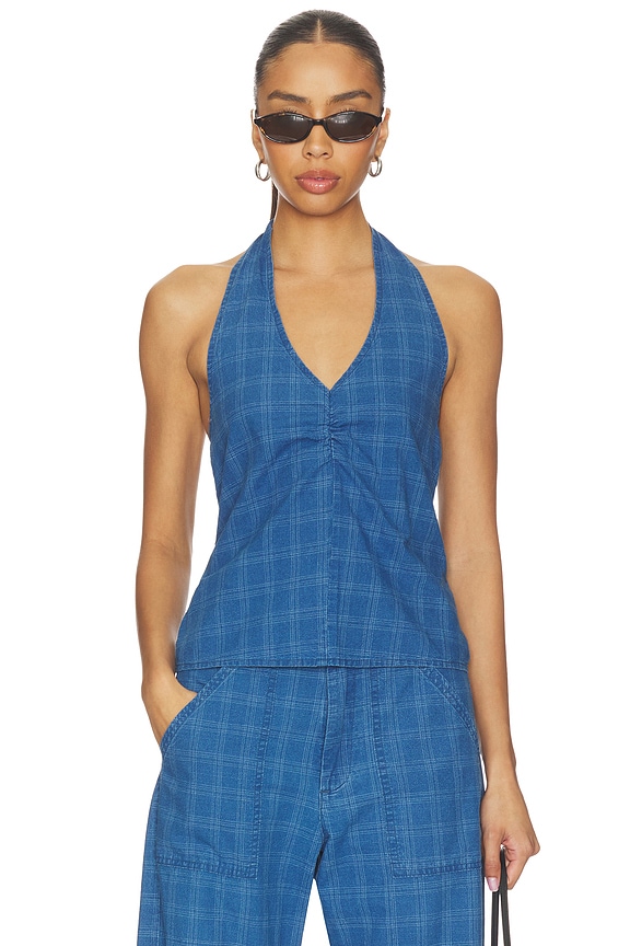 view 1 of 5 Cora Plaid Halter in Vintage Blue Plaid