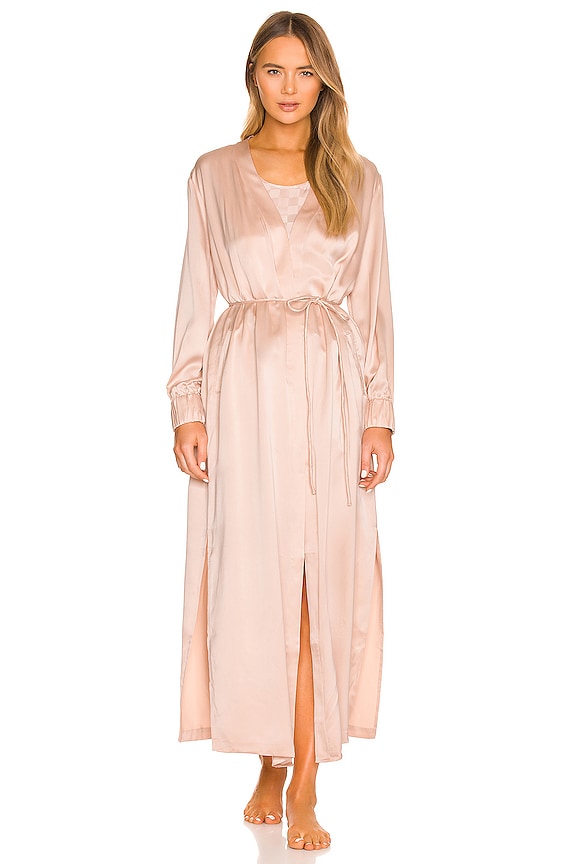 view 2 of 4 Washable Silk Long Robe in Delicate Pink