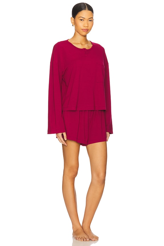 view 2 of 3 Long Sleeve Henley Short Set in Pomegranate Jewel
