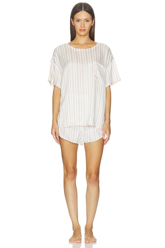 view 1 of 5 Washable Silk Tee Pajama Set in Wisteria Stripe