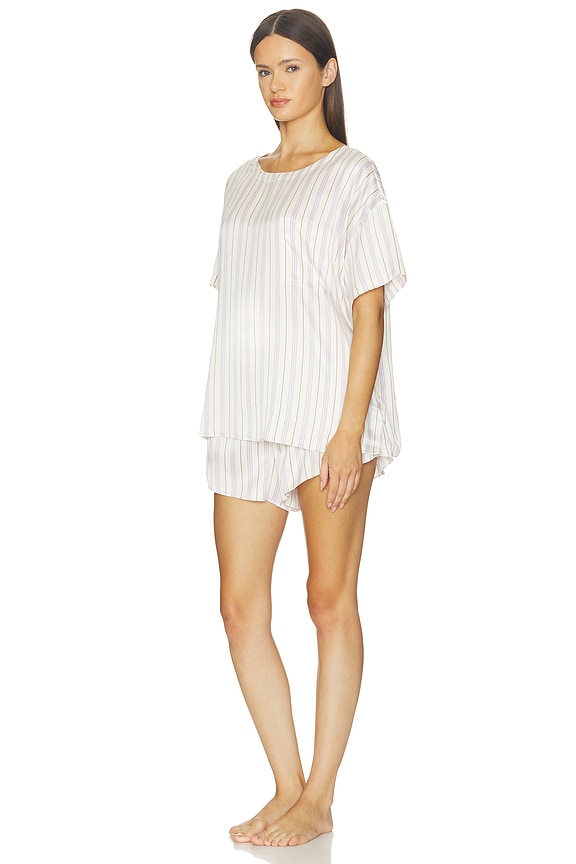 view 2 of 5 Washable Silk Tee Pajama Set in Wisteria Stripe