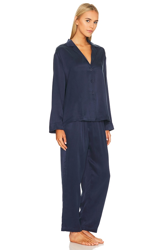 view 2 of 3 Washable Silk Long Sleeve Pant Set in Deep Blue