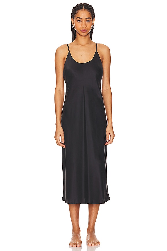 view 2 of 4 Washable Silk Bias Slip Dress in Immersed Black