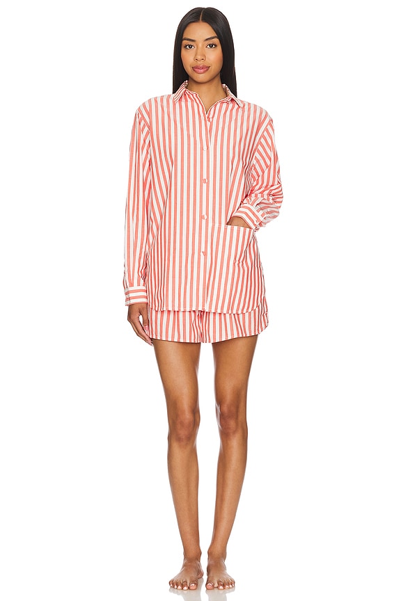 view 2 of 4 CONJUNTO DE PIJAMA DE MANGA CORTA AIRY COTTON CURVED HEM in Orange Stripe