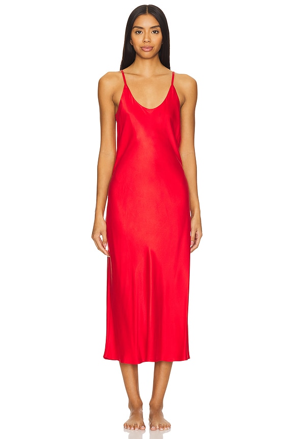 view 2 of 4 Washable Silk Bias Slip Dress in Pure Carmine in Carmine Red