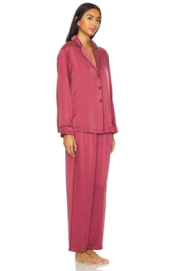 view 2 of 3 Washable Silk Piped Long Sleeve Pant Set in Winter Rose & Calliope Wine
