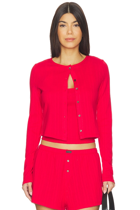 view 1 of 4 GILET RAS DE COU POINTELLE in Camellia Red